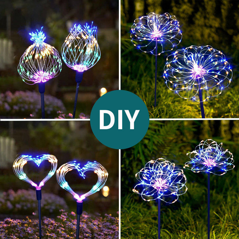 Low Voltage Solar Powered Integrated LED Pathway Light Waterproof Outdoor Garden Firework Lights Multi Color
